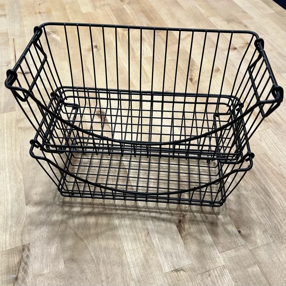 Set of 2 Black Wire Storage Baskets Stackable